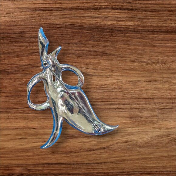 Vintage Rhinestone Art Deco Brooch Pin Silver-Tone Elegant Leaf Bow Design 2.5" - Picture 3 of 9